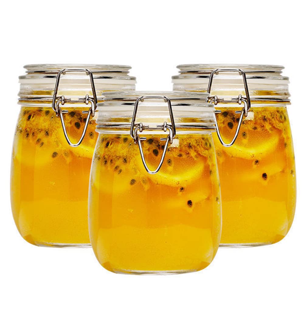 UBP Glass Storage Jars, Airtight Glass Canister with Lids, Large Food Storage Containers, Set of 3 Mason Jars for Food Storage, Kitchen Fermenting and Canning Cereal (750ml-3pcs)
