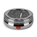 Sumeet Stainless Belly Shape Masala Spice Container Box/Dabba/Organiser With See Through Lid With 7 Containers And Small Spoon Size No. 10 1.1Ltr Steel