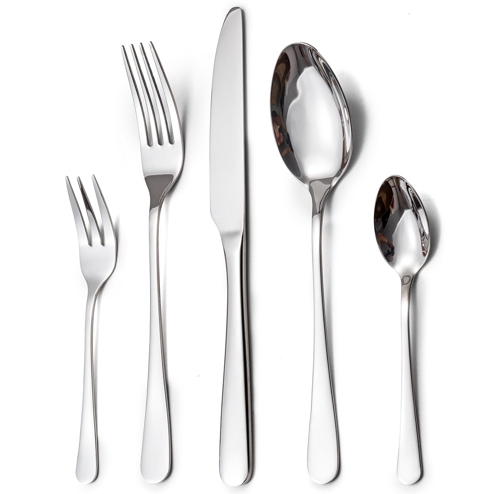 Cutlery Set, Stainless Steel Mirror Polished 30-Piece Cutlery Set for 6 People, Cutlery Set with Knife, Fork, Spoon for Family/Party/Hotel/Restaurant, Silver Tableware, Dishwasher Safe