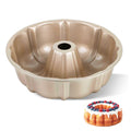 10 Inch Cake Pan, Nonstick Fluted Tube Round Baking Pan, Carbon Steel Pound Cake Mold, Tube Bakeware, Baking Mold for Jello/Gelatin/Chocoflan/Flan - Easy Clean - Champagne Gold