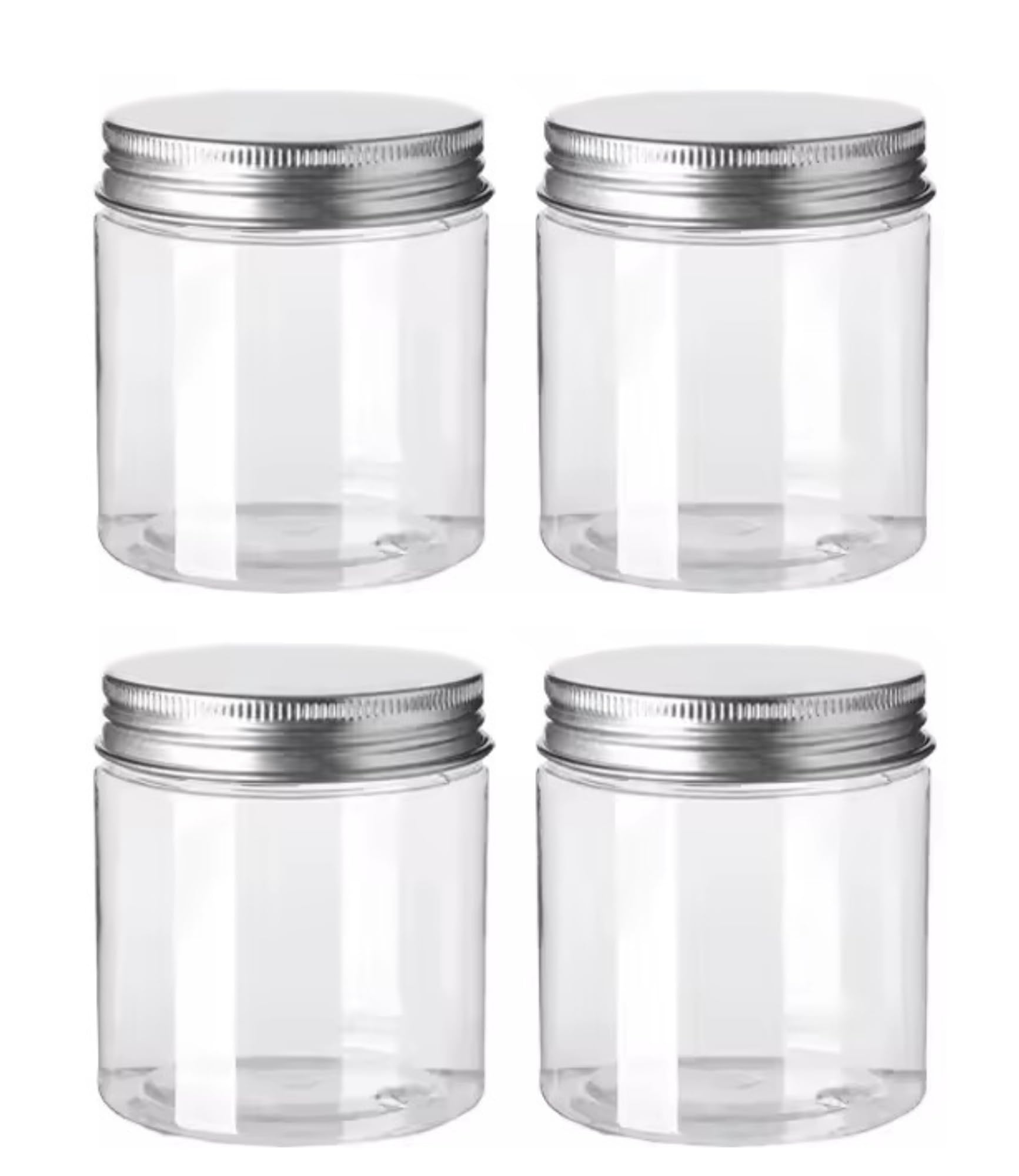 GENZY Plastic Jars 4 Pack, 400ml each, with Airtight Lids, BPA Free, Food Grade, Leak Proof, Seal Lid, Refillable, Kitchen Storage Containers, Clear Plastic Jar, Lightweight, Durable, Reusable