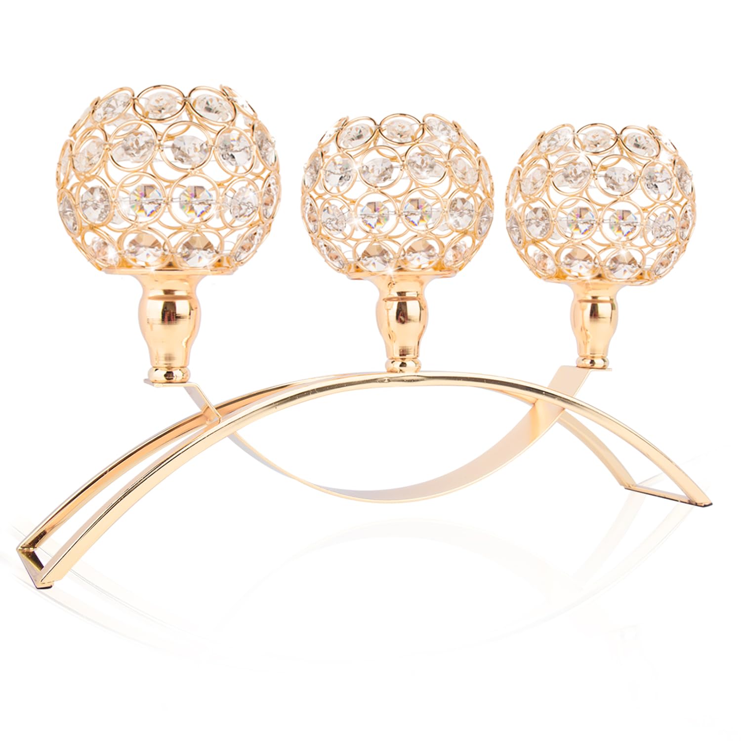 Gold Crystal 3 Arms Candle Holders, Table Centerpieces for Dining Room Table Wedding Gold Centerpieces Table Decoration, Pillar Candle Holder Crystal Candelabras Crystal Table Centerpiece Stand