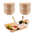 DELFINO Wood Serving Boats, DELFINO Disposable Bamboo Wood Boats, Dishes Plates Wooden Snack Bowls Food Serving Tray Japanese Sashimi Sushi Boat Light Brown for Party Foods, Snacks, Canap, 50 Pcs