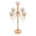 5 Arms Crystal Candle Holder Candlestick Holder Candelabras for Wedding Dining Coffee Table Standing Decor Home Tabletop Centerpiece Candle Holder Accessories(Gold,5 Arms,2Pcs,33in)
