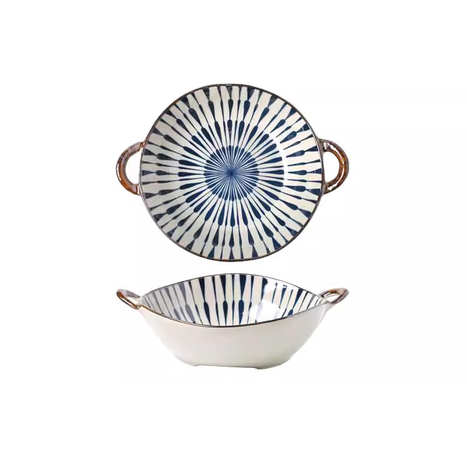 Salad Bowls Double Ear Soup Bowl Household Tableware Ceramic Big Bowl Handle Soup Bowl Double Ear Ceramic Big Bowl Kitchen Soup Bowls (Color : 04) (4