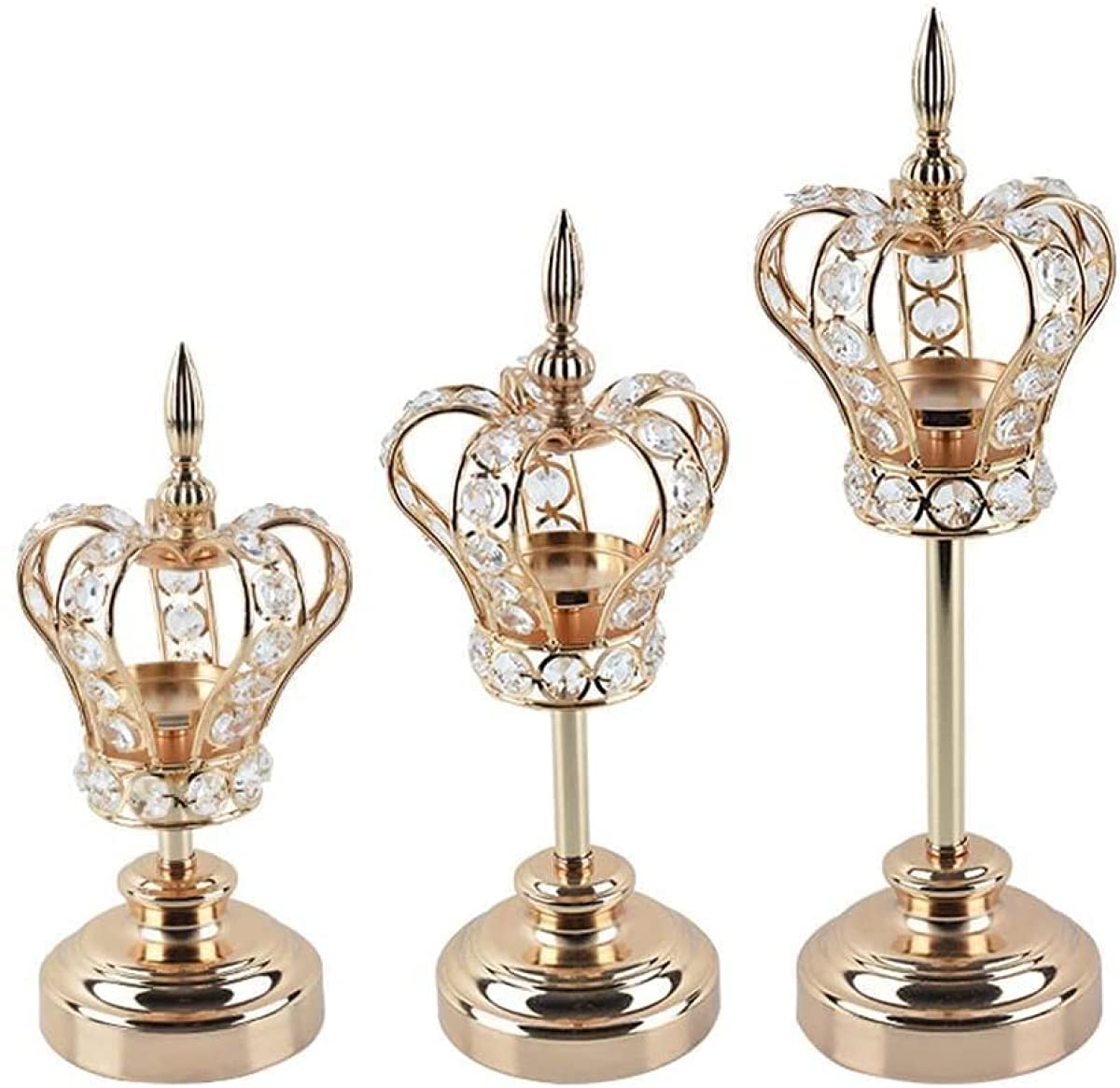 Candlesticks Crystal Gold Vintage Candle Holders Pillar Candles Gold Candlesticks Table Decoration for Living Room Wedding-3er Set