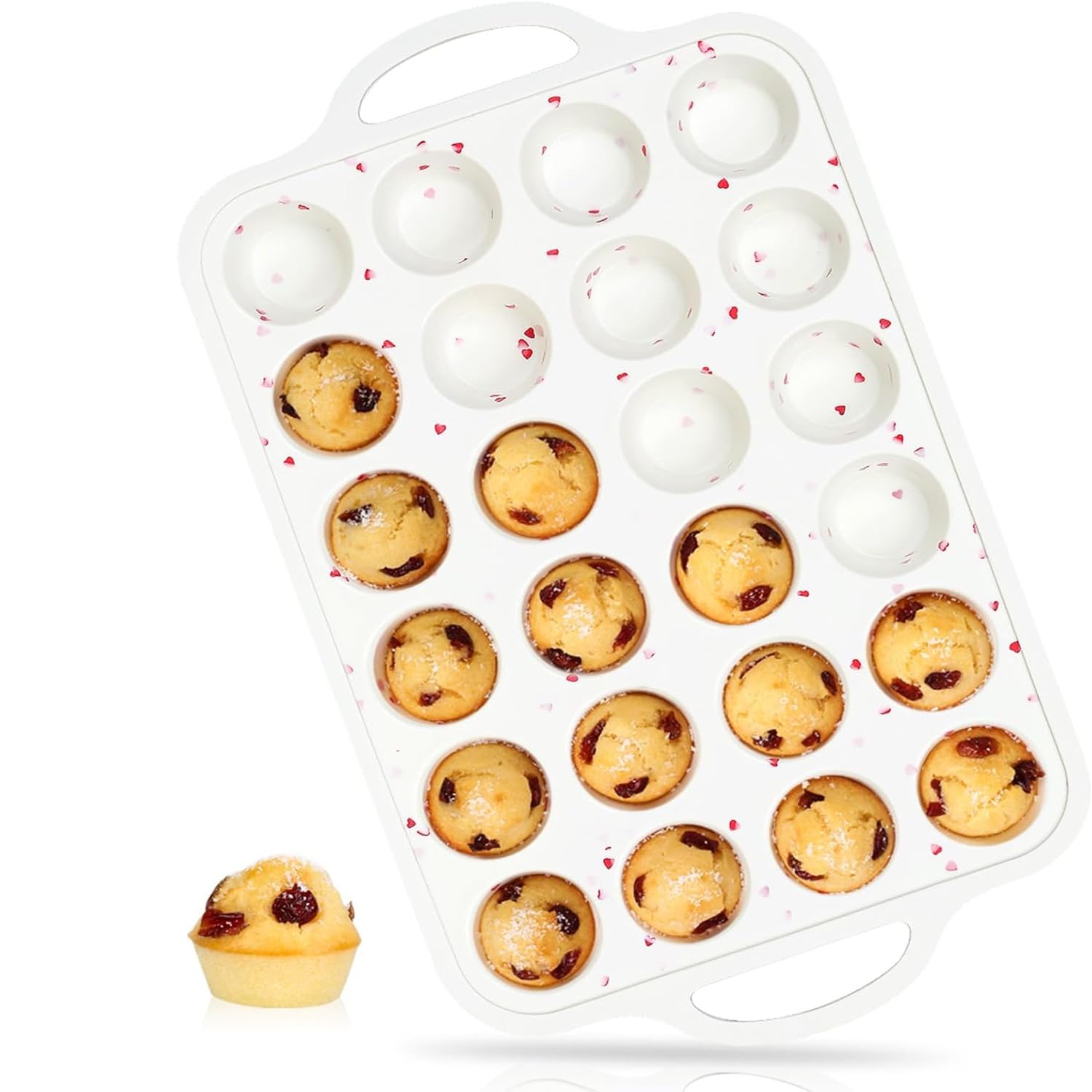 24-Cup Mini Size NonStick Silicone Muffin Pan for Baking with Metal Reinforced Frame BPA Free Silicone for Baking Mini Muffin, Cupcake, Egg Bites Oven Safe(1pcs)