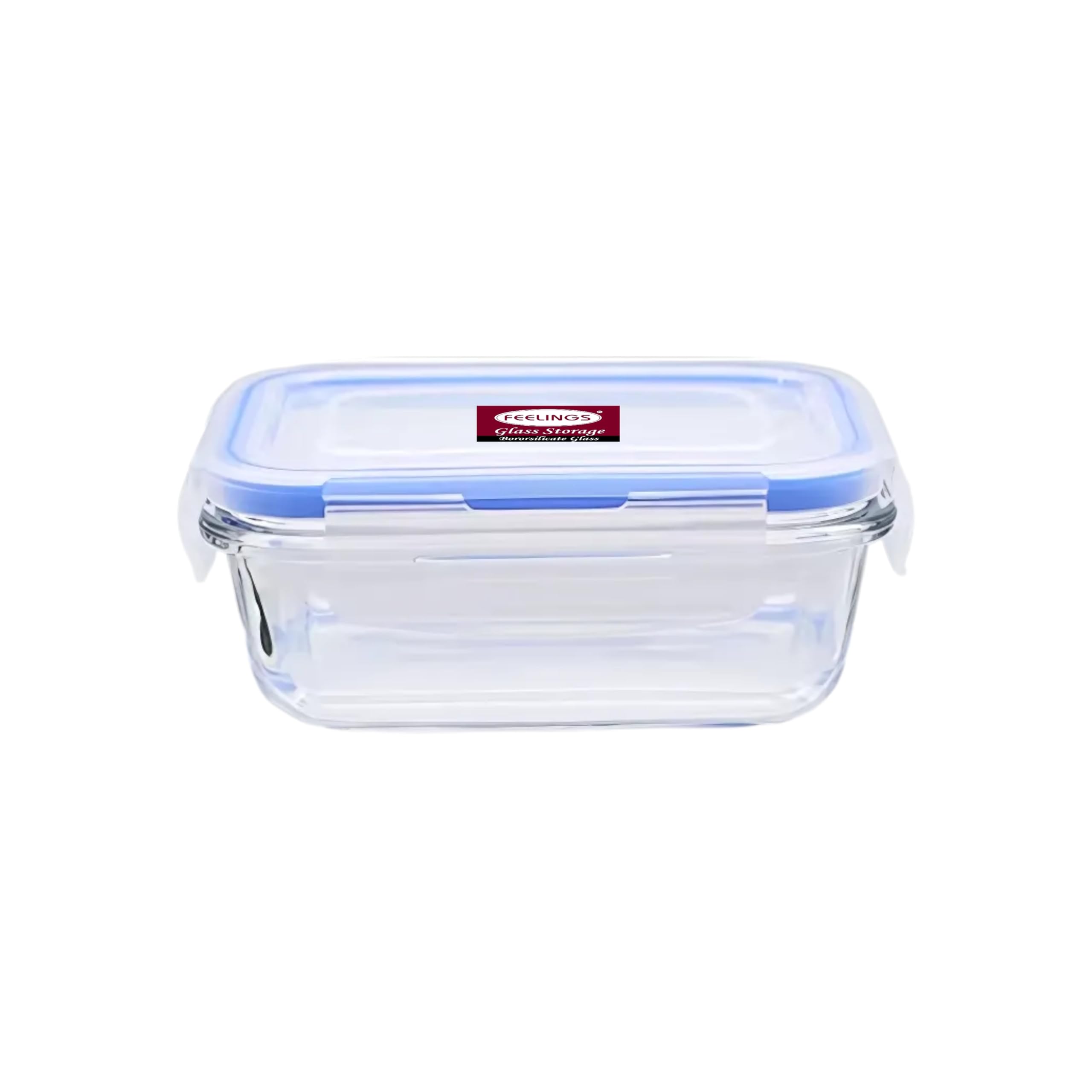 FEELINGS Glass Food Containers, Meal Prep Containers with Leak-Proof Silicone Lids, 400ml, Airtight & BPA-Free, Blue, Microwave & Freezer Safe (Rectangle)