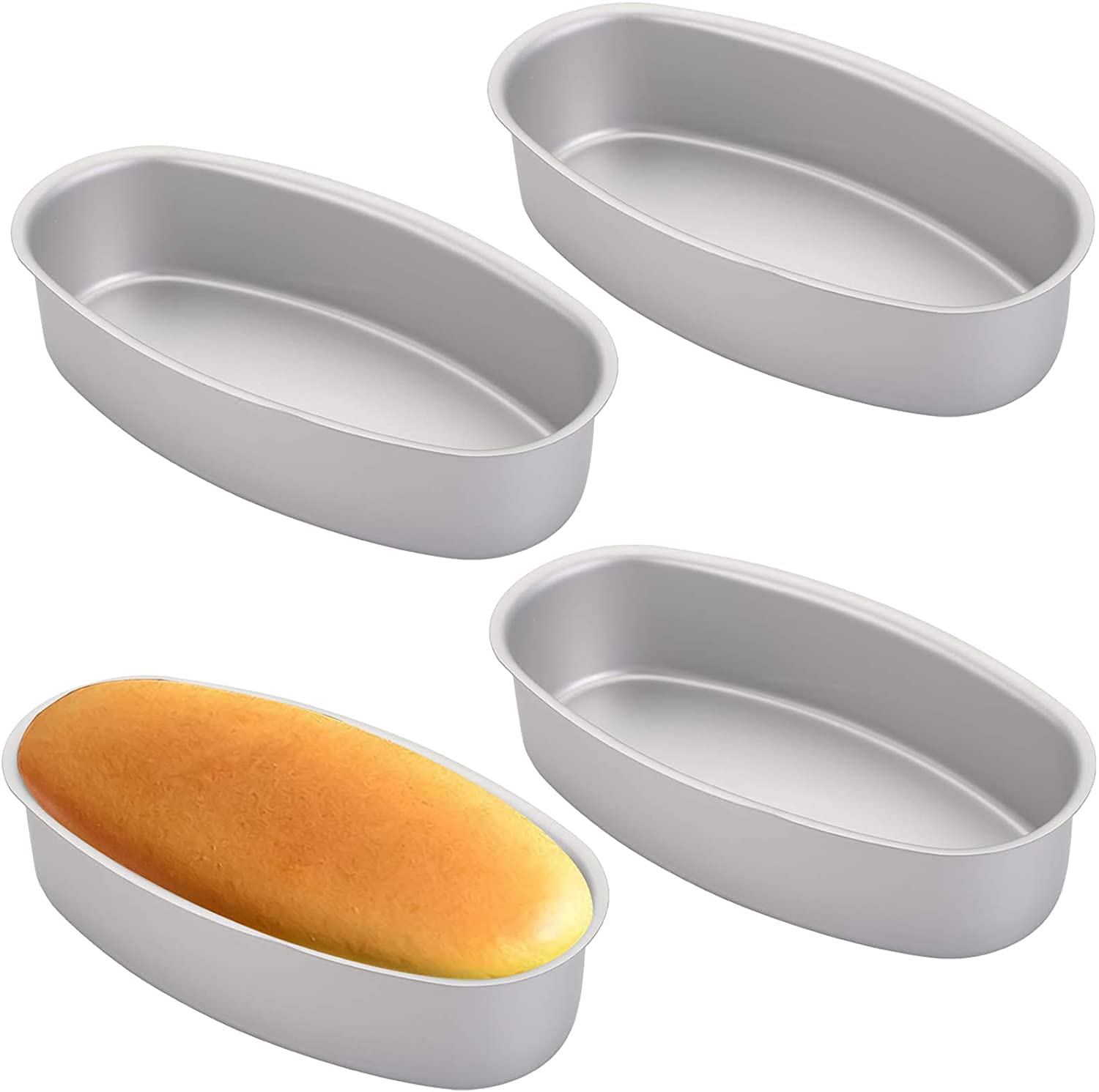 ELECDON 4 Packs Oval Cheesecake Pan - 8 Inch Non-Stick Oval Cake Bread and Meat Bakeware - Aluminum Breads Loaf Pans/Cake Mold for Oven, Pot Baking in Home, Kitchen & Bakery Use