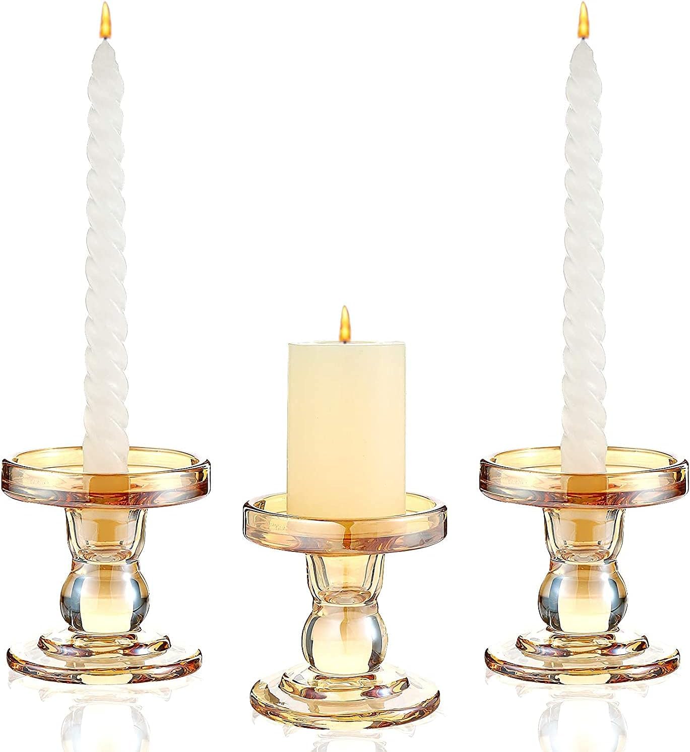 Glass Candle Holder for Pillar Candle Holder/Taper Candlestick Holders, Decorative Candle Sticks Set of 3, for Formal Events, Wedding, Church, Holiday DéCor, Table Centerpiece Decoration… (Gold)