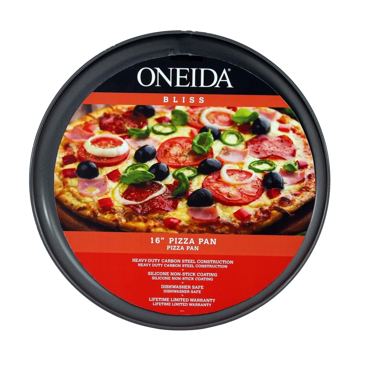 Oneida Bliss 16 Inch Pizza Pan 35254L20, Metallic black