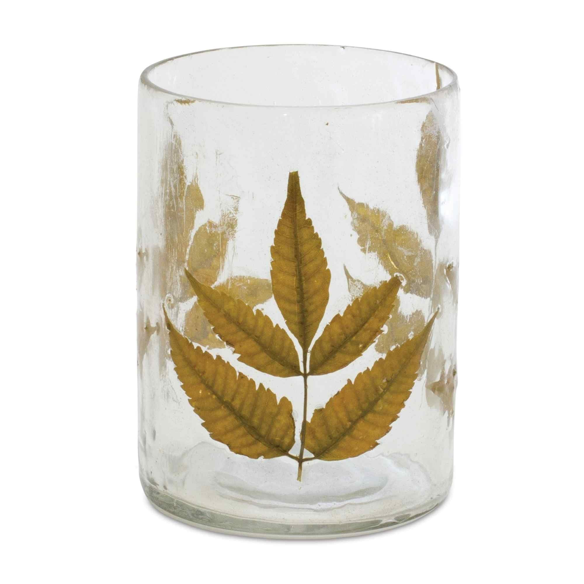 Melrose Dried Leaf Glass Candle Holder - 4"