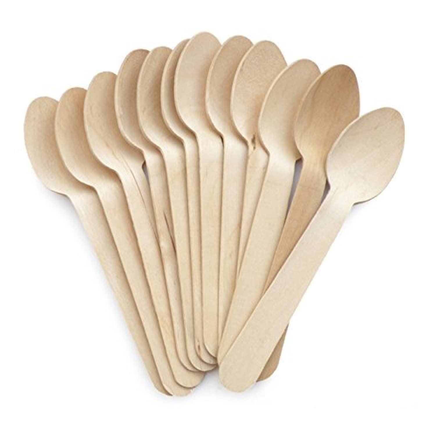 6.5" Disposable Wooden Spoons - Natural Birch Wood, Eco Friendly Biodegradable Compostable Cutlery (50 Pack)
