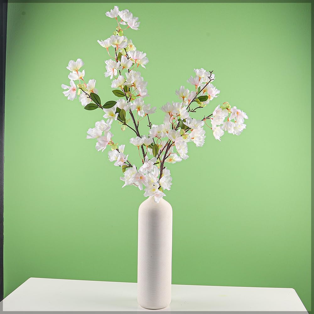 Artificial Flowers for Decoration, Realistic & Lifelike Silk Cherry Blossom Flowers, Long-Lasting, Maintenance Fake Flowers for Vases, Decorative Floral Arrangement for Home Office Decor, White