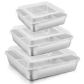E-far 6/8/9-Inch Square Baking Pan with lid Set, Square Cake Brownie Pans Stainless Steel Bakeware Set of 3, Non-toxic & Healthy, Easy Clean & Dishwasher Safe - 6 Pieces(3 Pans + 3 Covers)