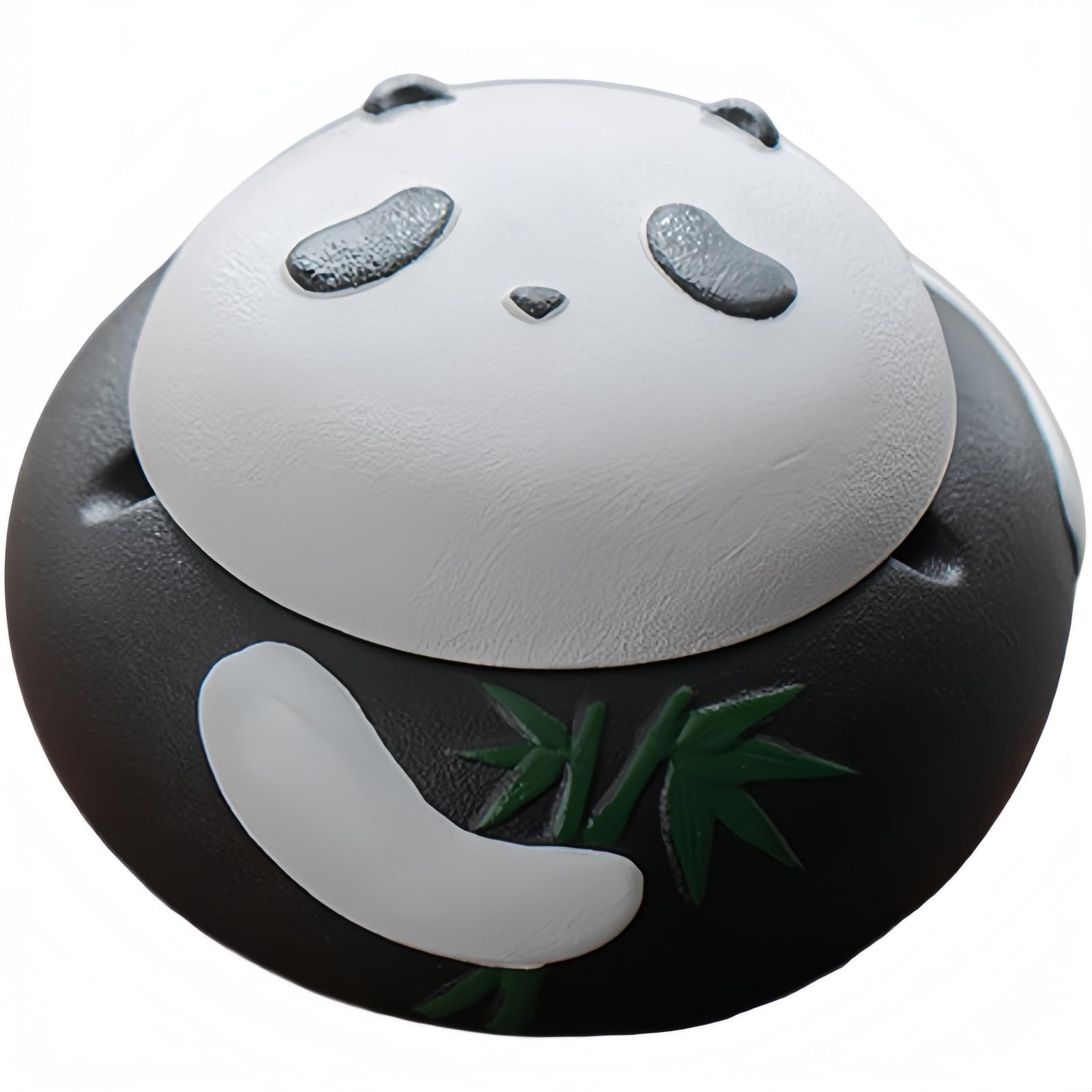 Ceramic Ashtray with Panda Design & Lid, Wind Protection & Fly Ash Stop, Indoor & Outdoor, Portable for Home, Office, Bar (White/Black) (Black Panda)