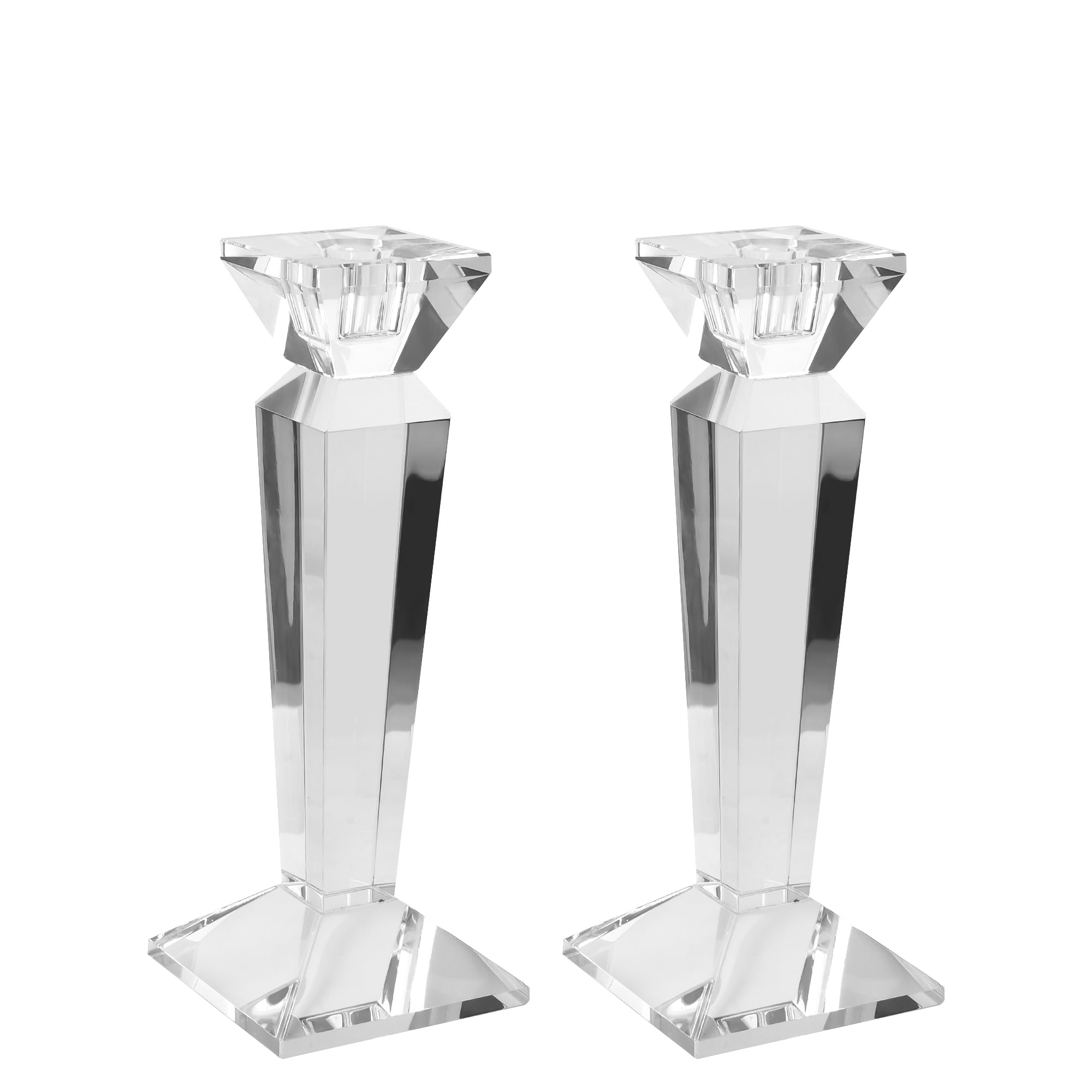 Kitcom Crystal Candle Stick Holders for Home Decor Accessories 2-Pack, Clear Crystal Taper Candles Holder Table Centerpieces for Party and Wedding Decoration (9inch Tall)
