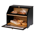 Double Layer Bamboo Bread Box with Clear View Window, Spacious Kitchen Organizer for Fruits, Snacks, Plates, Utensils - Durable Countertop Storage Cabinet & Easy-Clean Design (Black)
