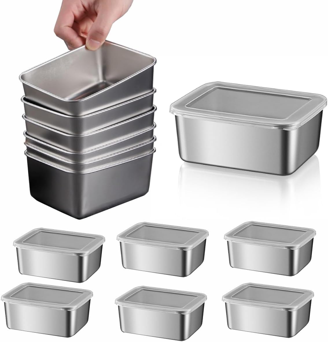 6PCS Stainless Steel Food Containers with Lids,Reusable Stacking Containers For Snacks,Portable Camping Dinnerware for Kitchen Office Travel Picnic,Dishwasher Safe&Minimalist Design.