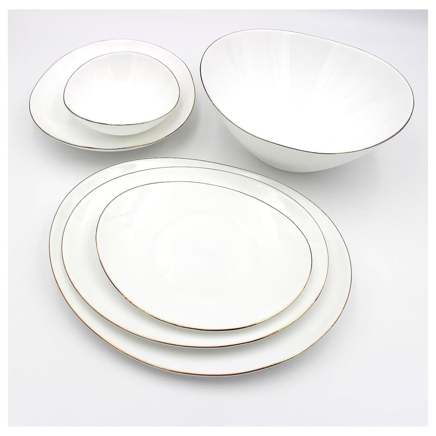 Houzi 20 Pcs Dinnerware Set Gold line Opal Glassware Microwave safe, Dishwasher safe, Heat Resistance 6 Dinner plate, 6 Dessert plate, 6 Bowl 1 Serving bowl & 1 Large Bowl