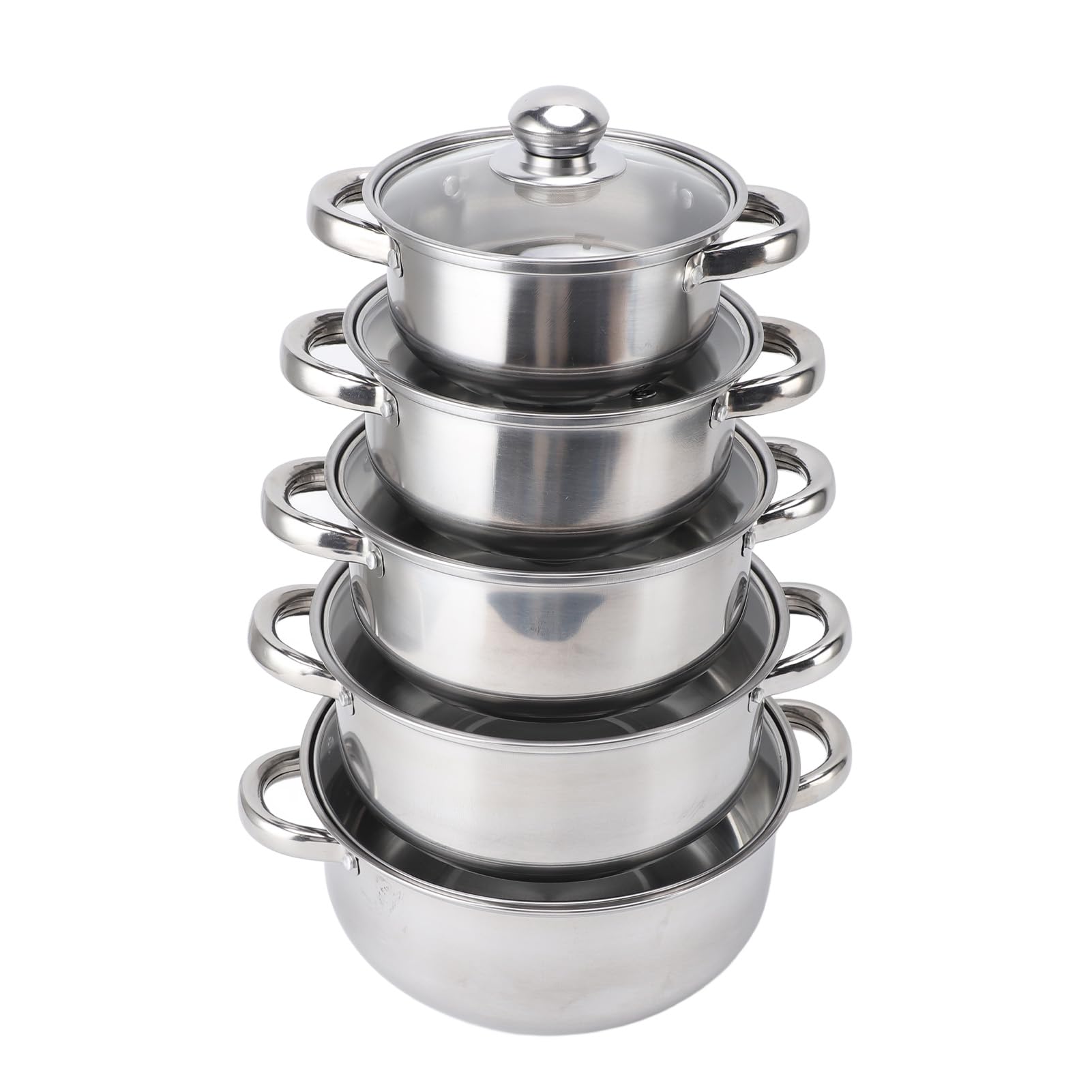 5pcs Pots Kitchen Cookware Set, 6.3-9.4in Stainless Steel Saucepan with Glass Lid, 2 Handle, Non Stick Stockpot Soup Pot for Cooking Dishwasher Safe, Induction