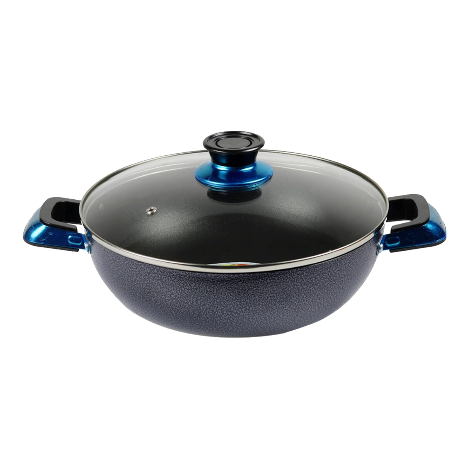 Kawashi 24cm Non-Stick Wok Pan with Glass Lid | Premium Aluminum Stir-Fry Pan | Heat-Resistant Handle and Scratch-Resistant Coating (Black, 24cm)
