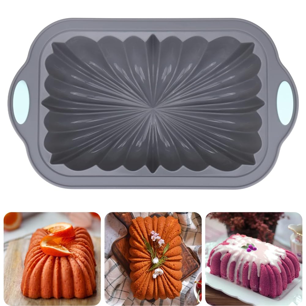 Azonee Silicone Almond Cake Loaf Pan, Classic/Elegant Silicone Bread Baking Molds, Nonstick, Metal Reinforced Frame, Black