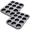 [2 Pack] Non-Stick Carbon Steel Muffin Pan - Pair Of Cupcake Cookie Sheet Pan Style For Baking, Muffin Pans W/ 12 Cups Cupcake Baking Tray (Black)