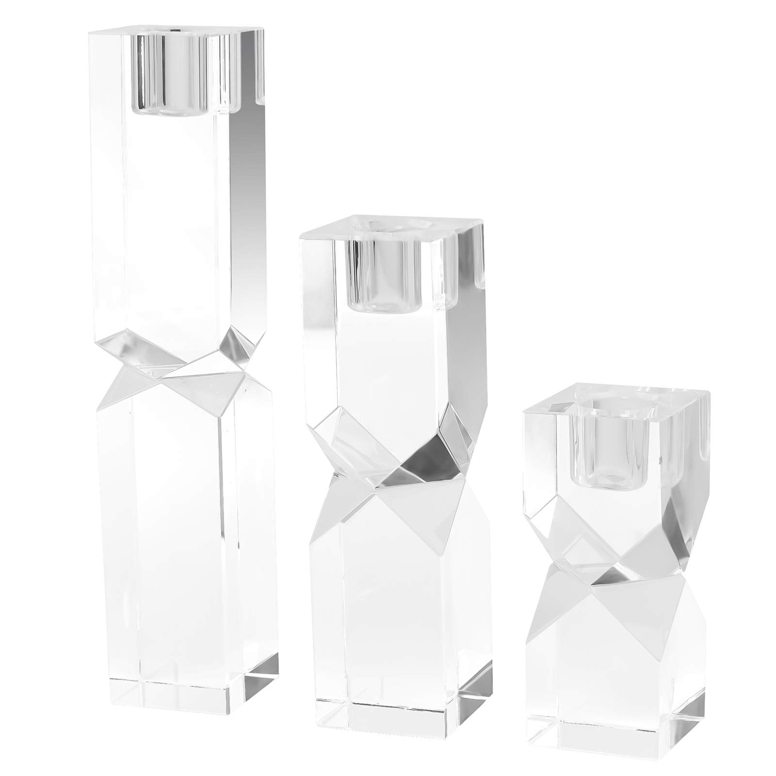 Crystal Candle Holders Set of 3, Clear Taper Candle Holder Decor, Table Centerpieces for Home Party and Wedding Decoration(3.9''/5.9''/7.9'' Height)