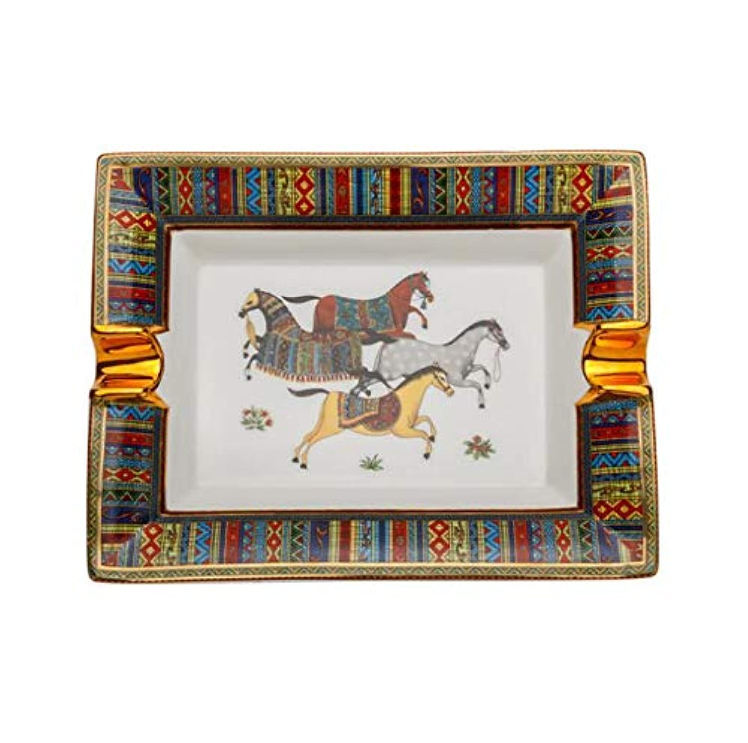 LUBINSKI Ceramic Cigar Ashtray for 2 Cigars Holder, Retro Pattern Tray Design Cigar Accessories Smoking Ashtray Smoking Ash Tray Decoration Living Room Cigar Ashtray Set Family Friends Gift (White)