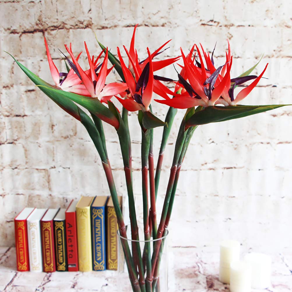 32.5 Inch Large Elegant Bird of Paradise Artificial Flower for Home Office 3 Pcs (Red)
