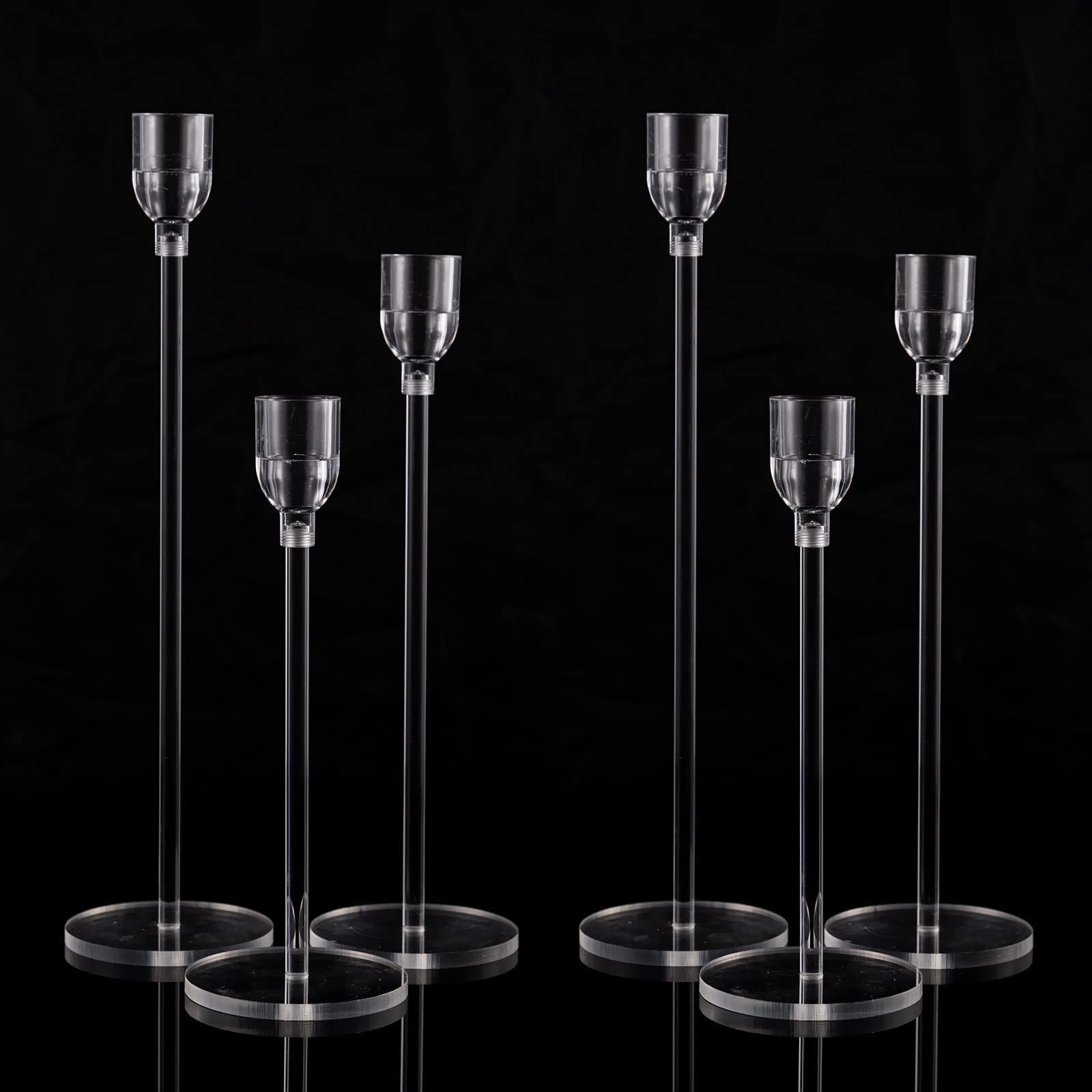 TERRIFI 6 Pcs Acrylic Candle Holders, Taper Candle Holder Set for Table Centerpieces, Decorative Candlestick Holders for Wedding Decor, Dining Room