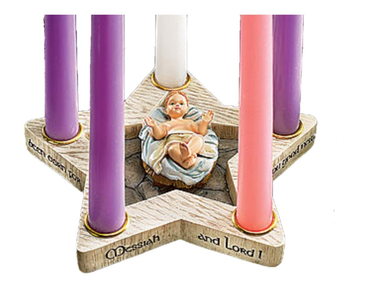 Religious Gifts Star Shape Advent Wreath Candle Holder with Removable Infant Jesus Christ Christmas Decoration