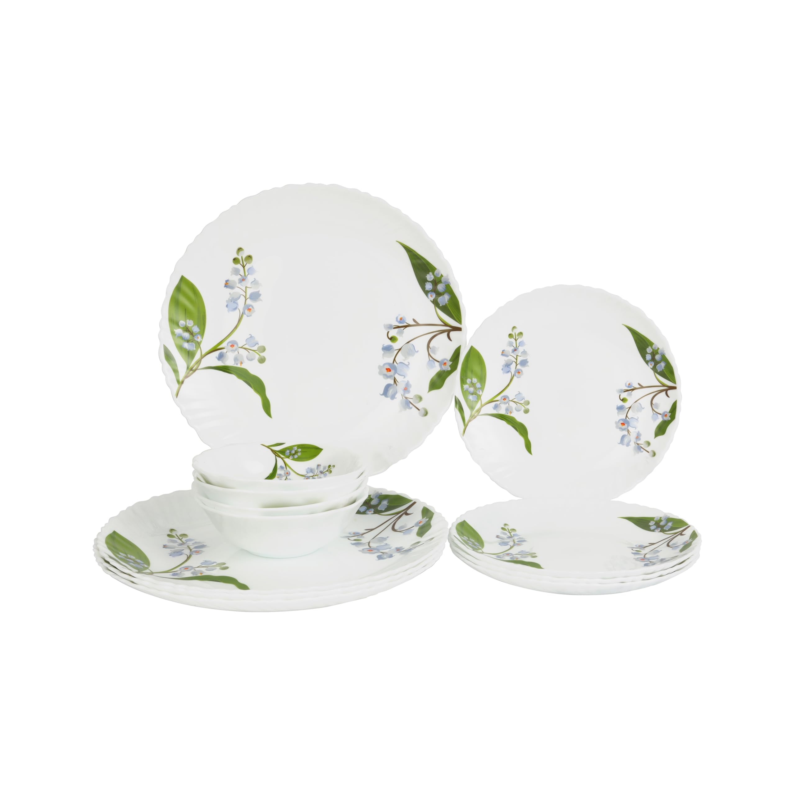 Delcasa DC3303 Botanical Bliss Opalware Dinner Set 12-Pieces, White/Green