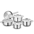 Korkmaz Alfa 9 Pieces Tri-Ply Bottom Stainless Steel Cookware Set | Sandwich Bottom Induction Compatible Cookware Pots and Pans Set | Silver - KA1660