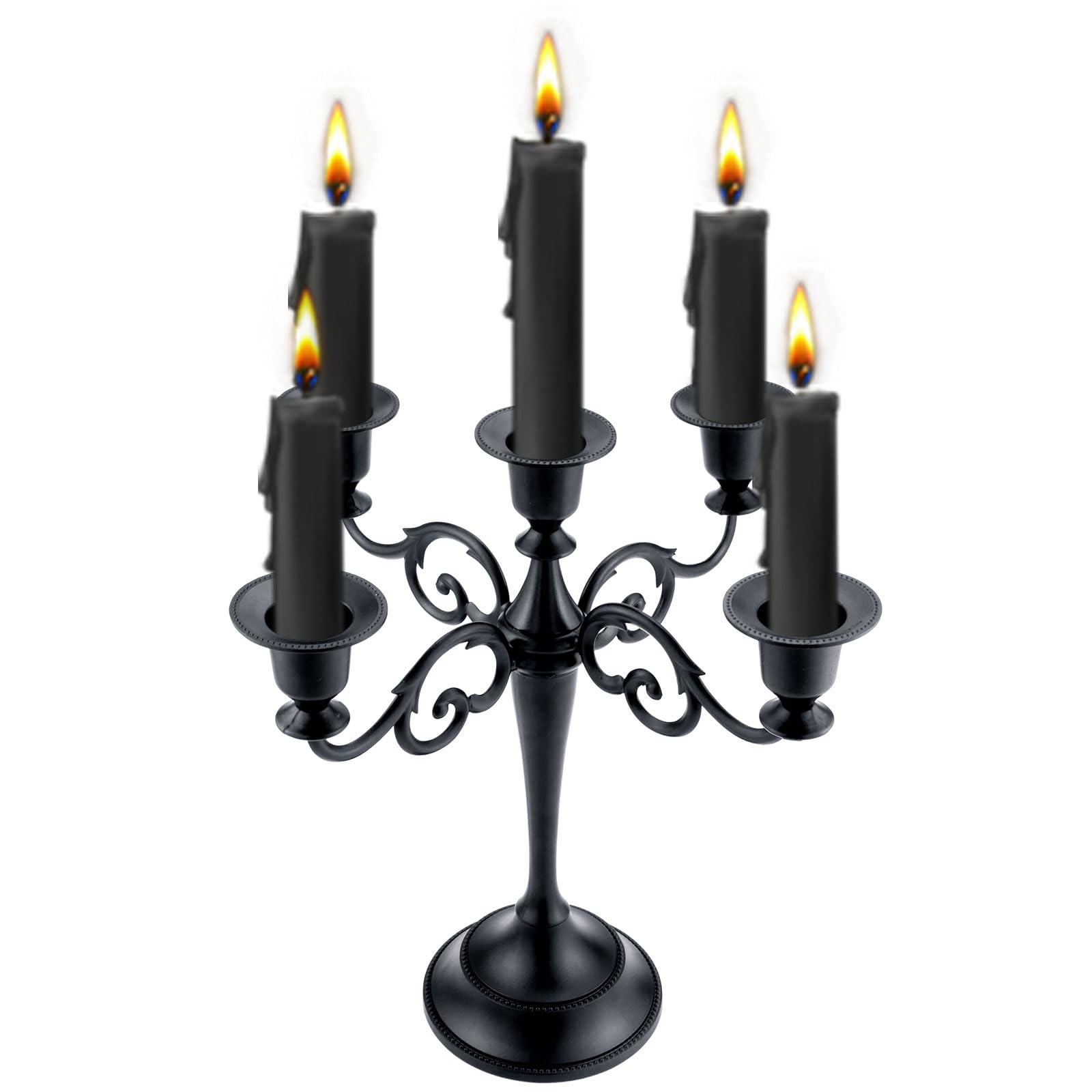 Metal Candle Holder?5 Arms Pure Black Candle Holders for Pillar Candles?10.6 inch Tall Candlestick Holders, for 1/2-1 inch Taper Candles Diameter Each?,Candelabra Decoration