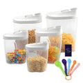 Food Storage Container 5pcs Set with Measuring Spoons – BPA-Free Plastic Containers for Kitchen Storage, Easy Portioning Cereal Container for Grains, Snacks, and More