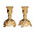 Gold Taper Candle Holders with Deluxe Engraved Design, Set of 2 Premium Gold Candlestick Holders (Gold)