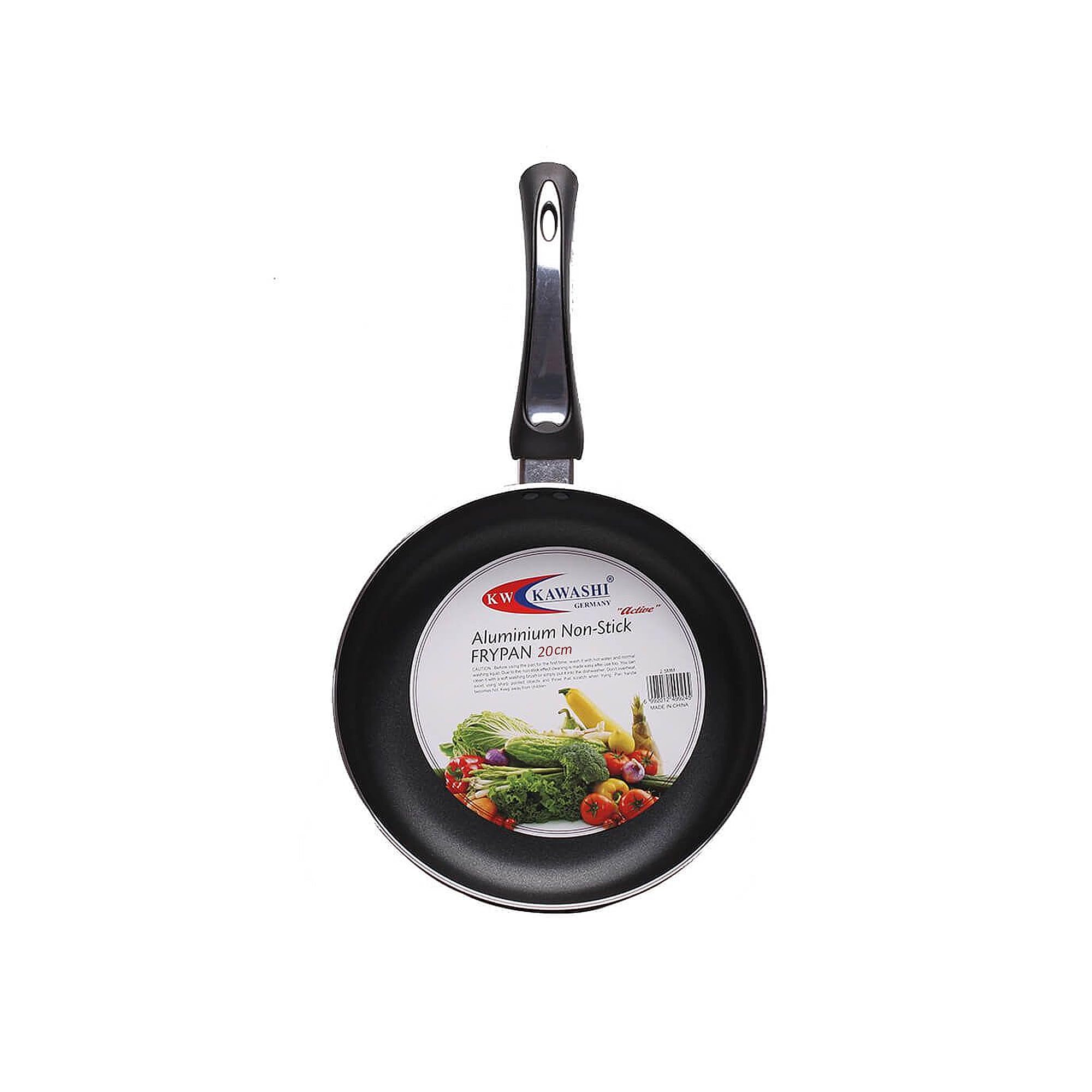 Kawashi Non-Stick Aluminum Fry Pan | Compact and Durable Cooking Pan for Everyday Use | Scratch-Resistant Coating | Lightweight, Heat-Resistant Handle | Gas & Electric Stove Compatible (Black, 20cm)