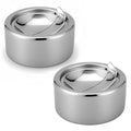 Stainless Steel Ashtray with Lid, Windproof, Self-Extinguishing, Diameter 11.6 cm, Push Mechanism for Balcony, Garden, Camping, Indoor/Outdoor, Matte Silver, 1/2/4/6 Pieces (Pack of 2)