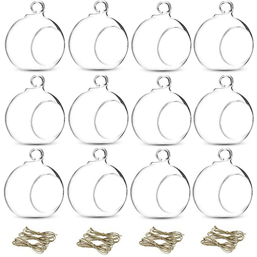 NUPTIO Glass Terrarium Globe Ornaments 12 Pcs 3.15" Diameter Small Terrariums Hanging Tea Light Candle Holders Home Wedding Party Centerpieces