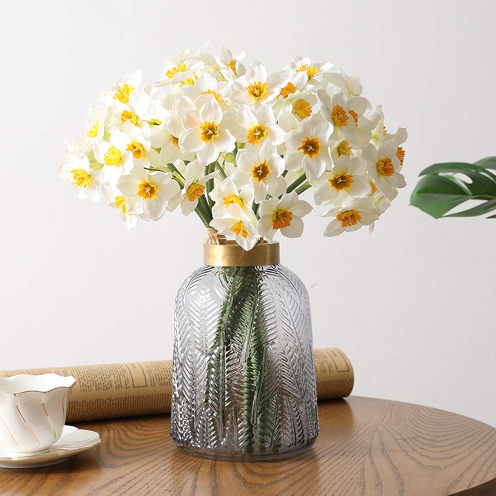 Artificial Narcissus Flower Simulation, Daffodil for Home Outdoor Garden Wedding Decoration6Pcs (White)
