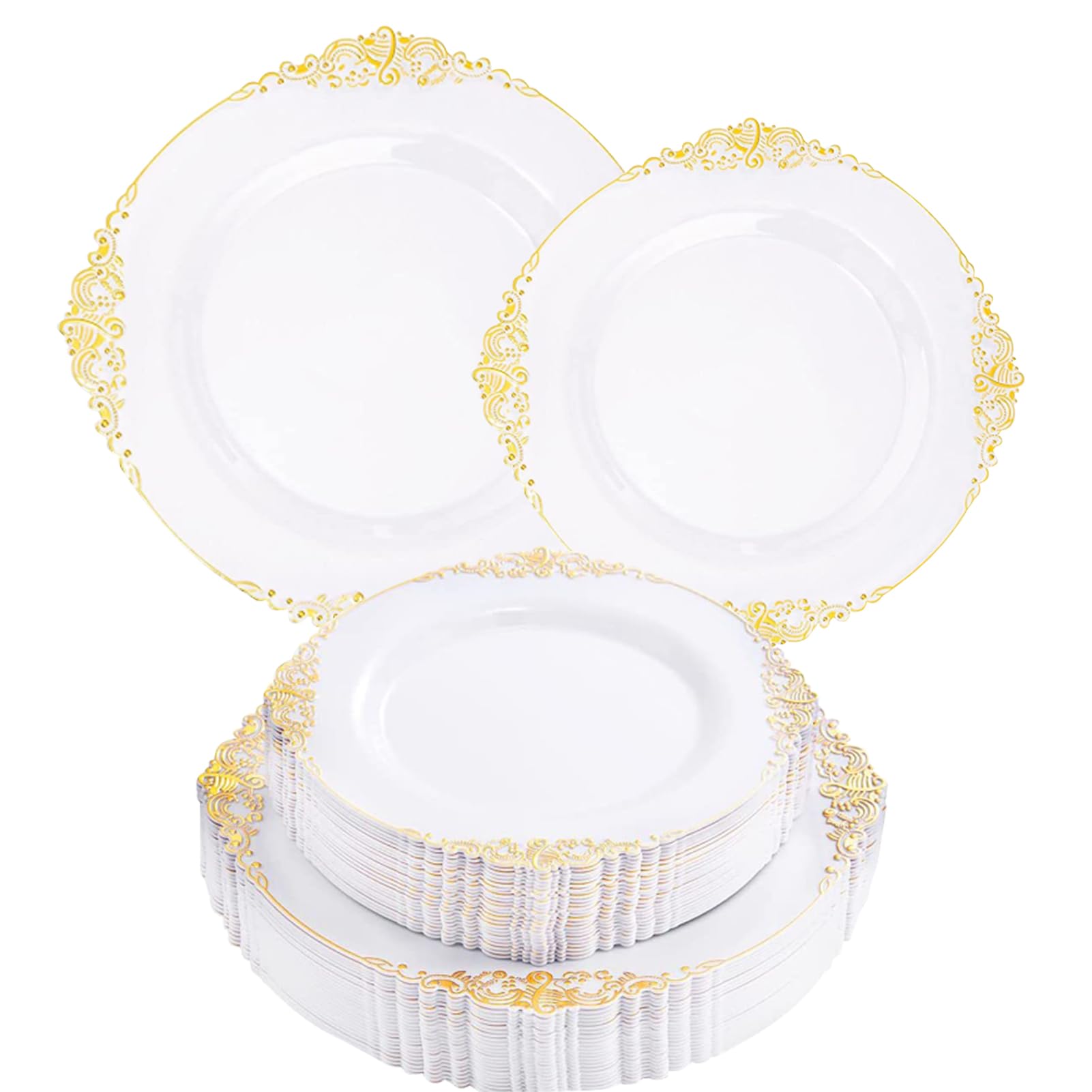 Beauenty 24PCS Plastic Plates Sets, Disposable Party Plates, Tableware for Party Wedding (Transparent)
