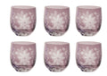 Amethyst Color Glass Votive Candle Holder Etched Eight Petal Flowers Set of 6