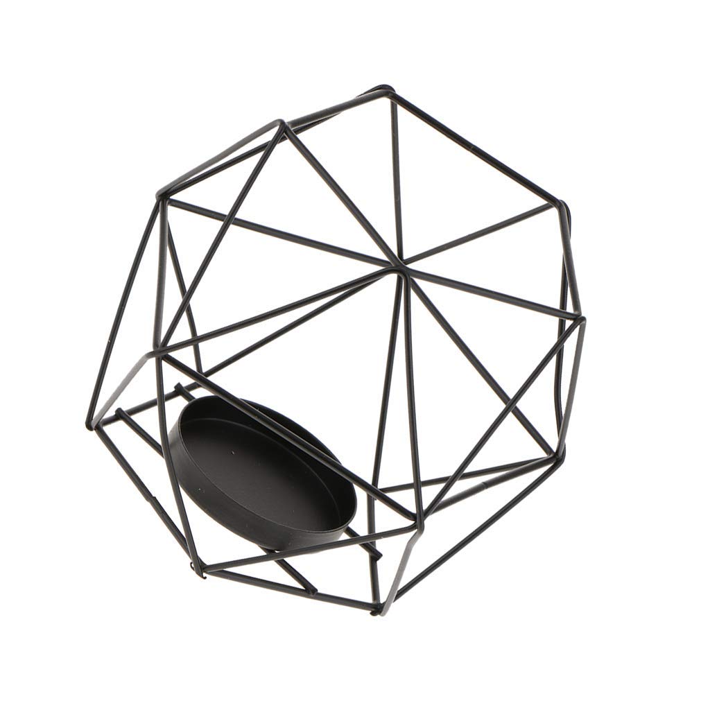 Industrial Iron Wire 3D Geometric Glass Tealight Candle Holder Wedding For Home Decor, Evening Parties Ornament.-Schwarz