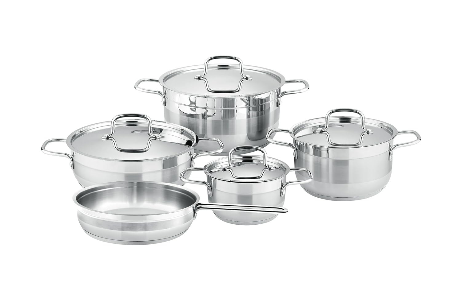 Royalford Rockmaz 9pcs Stainless Steel Cookware Set RF12925 Durable Stainless Steel Comaptible with all Cooktops