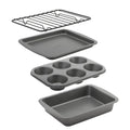 GoodCook 4-Piece Nonstick Steel Toaster Oven Set with Sheet Pan, Rack, Cake Pan, and Muffin Pan, Gray
