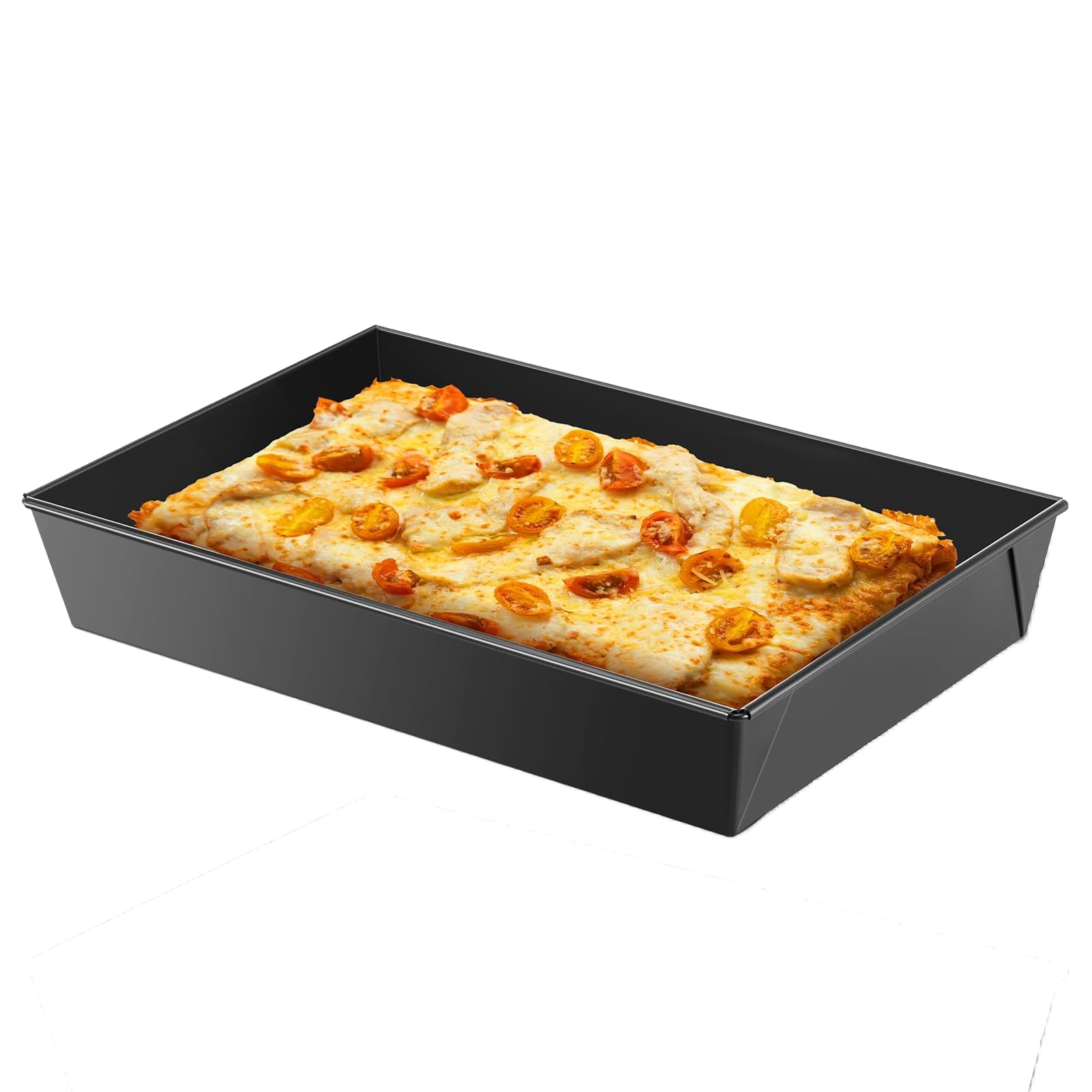 1 Pc Detroit Style Pizza Pan 10x14x2.36 Inch Pre-Seasoned Hard Carbon Steel Rectangular Deep Dish Pizza Pan Non-Stick Oven Safe Sicilian Style Bakeware for Crispy Crust
