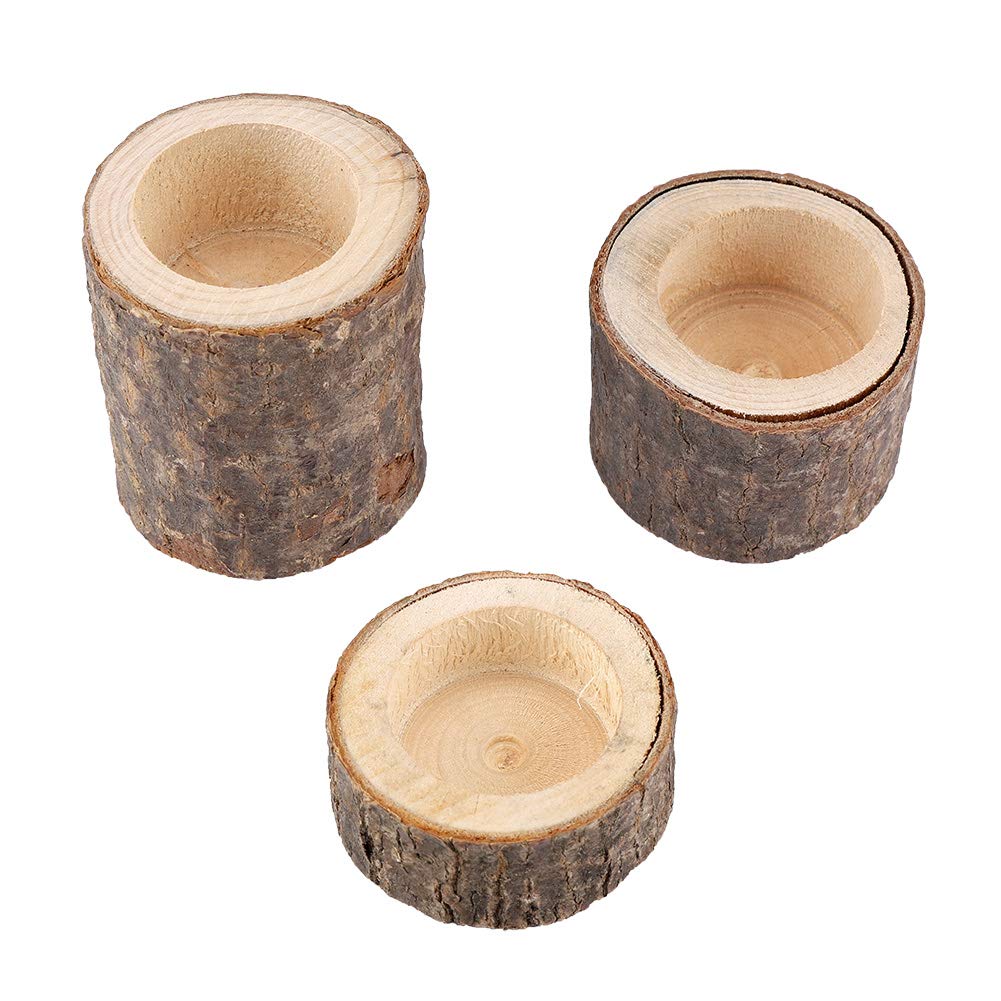 Timber Pile Candle Holder Stand Candlestick Log Flowerpot Decor, Nature Material, Smoothing Process, Original Ecology Life, for Home Wedding(Three-Piece Suit)