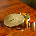 Acewood Brass Spice Box Masala Dabba Brass Masala Box Masala Dani Masala Container Masala Dabba Masaldani Namak Dani For Kitchen With Spoon (7 Containers, 40 ML) Diwali Gift/Ramadan gifting.